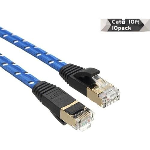 10Package CAT7 RJ45 Patch Shielded Lan Network Cable Flat Ethernet Cord 0.5m/1m/2m/3m/5m/10m/15m RJ45 Gigabit Lan Cable