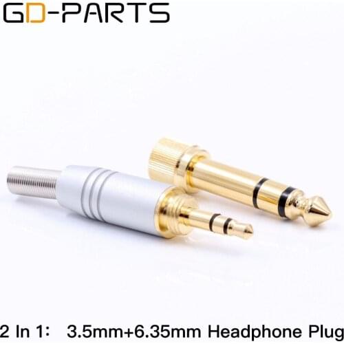 2 In 1 Design 3.5mm Male Headphone Plug With 1/4" 6.35mm Plug Adapter Stage Headset Earphone Headset MIC Snake Cable Connector