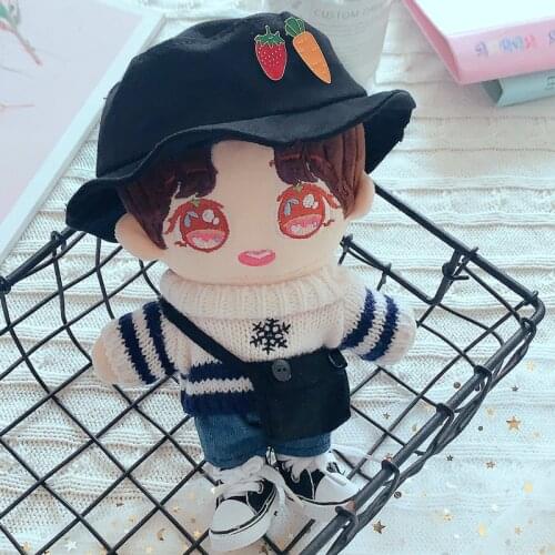 20cm Plush Dolls Clothes Fisherman hat shoes Changing clothes Accessories for Korea Kpop EXO Idol Dolls Clothing Fans Gift