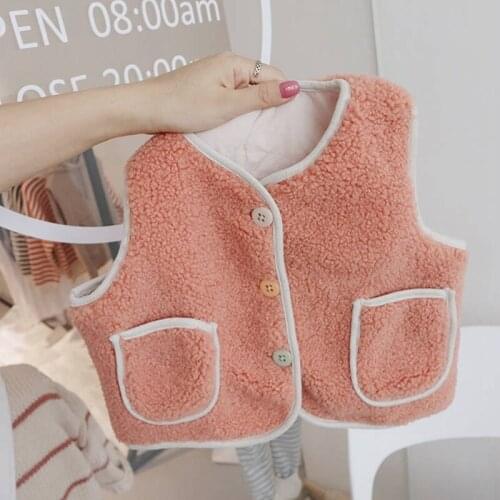 2021 Kids Sleeveless Coat Winter Vests For Girls Sweet Solid Color Warm Newborn Baby Girls Boys Cardigan Coat