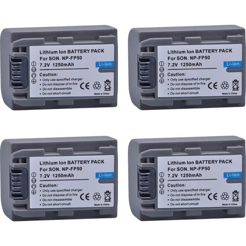 4Pcs 1250mAh NP-FP50 NP-FP51 NP FP50 Batteries for Sony DCR-DVD103 DVD105 DCR-HC3 HC16 HC40 DCR-SR30 SR40 SR100 Sony NP-FP30