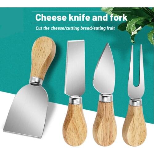 4Pcs/set Cheese Knife Stainless Steel Cheese Cutlery Cheese Slicer Wooden Handle Mini Knife Butter Knife Spatula and Fork Spoon