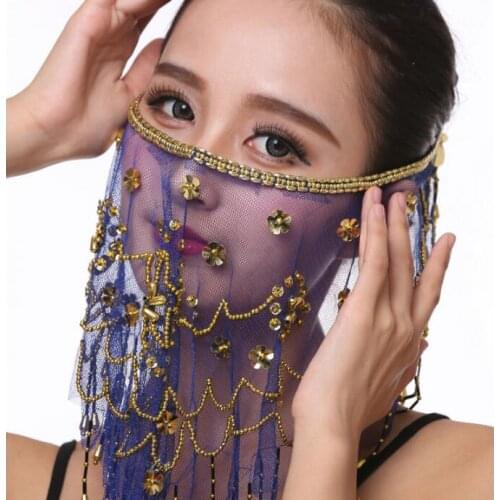 50pcs Belly Dancing Costume accessories Head Veil Indian Face Veil Ladies Sequined Bollywood Carnival Performance Outfits Mesh