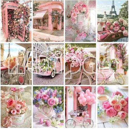 Diy Diamond Painting Square Drill Rose Flower Embroidery Cross Stitch Bike Car Floral Scenery Mosaic Wall Decor Diamond Art