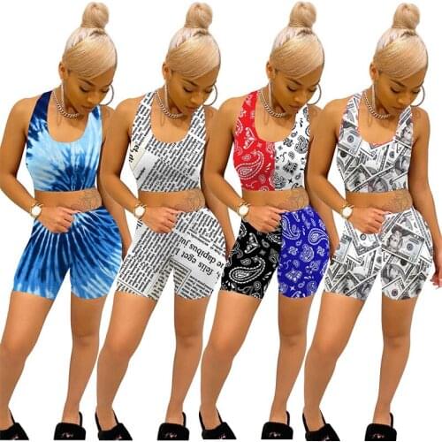Bandana/US Dollar Print Women Two Piece Set Sleeveless Crop Top And Shorts Summer Fashion Trackusits Casual Outfits S-XXL