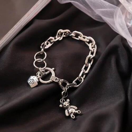 Bear Cross Bracelets Titanium Steel Silver Color OT Chain Charm Chain Unisex Women Men Metal Bracelets Fashion Jewelry Hot Sale