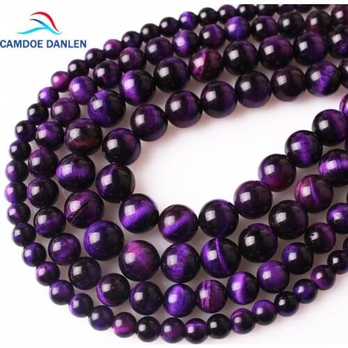 CAMDOE DANLE Natural Stone Beads Purple Tiger Eye Beads Round Loose Beads 6 8 10 12mm Fit DIY Bracelet&Necklace Jewelry Making
