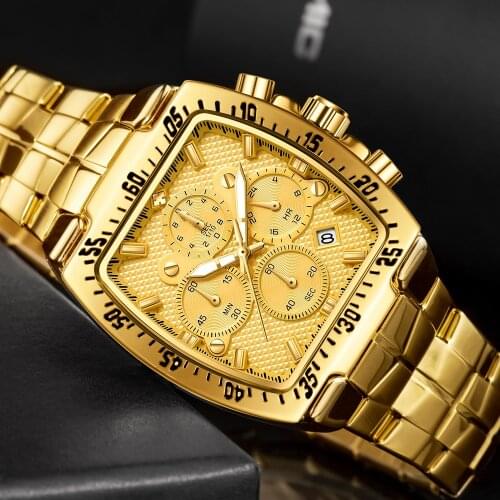 WWOOR Relogio Masculino 2021 Square Mens Watches Luxury Gold Stainless Steel Chronograph Waterproof Sport Quartz Men Wristwatch