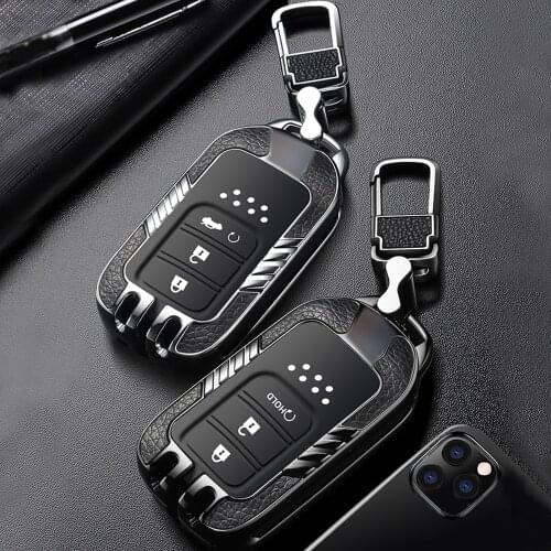 For Honda Accord Civic CRV Pilot Odyssey Zinc Alloy + Leather Remote Start Car Key Case Cover Fob Shell Skin Auto Accessories