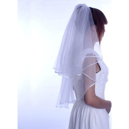Layers 2 white Ivory Wedding Bridal elbow Length Satin Edge Veil With Comb