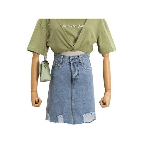 Printed Love Ins High Waist A-line Denim Skirt Short Skirt The same retro AA net red Hong Kong flavor