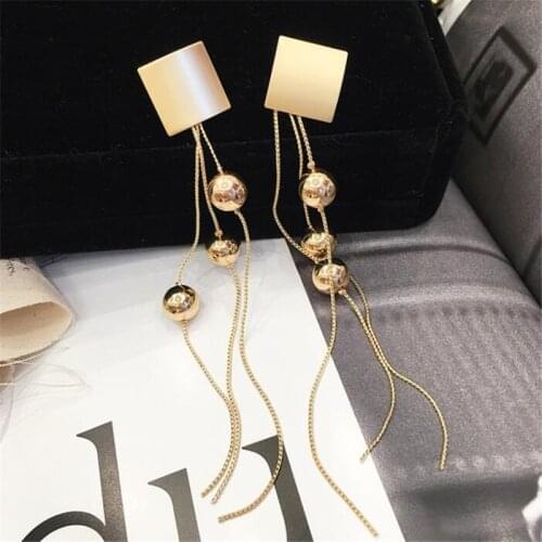 FYUAN Long Tassel Metal Geometric Drop Earring for Women 2019 Bijoux Gold Color Square Ball Dangle Earrings Party Jewelry Gifts