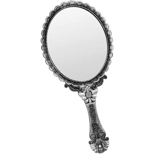 GU196 Carving Decor Cosmetic Mirror Vintage Handheld Cosmetic Mirror Makeup Mirror for Home Traveling Dormitory Use