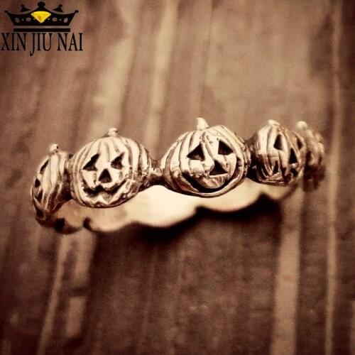 Halloween Rings Antique Silver Color Vintage Pumpkin Creepy Punk Jewelry For Men And Women Interesting Thai Silver Girl Party