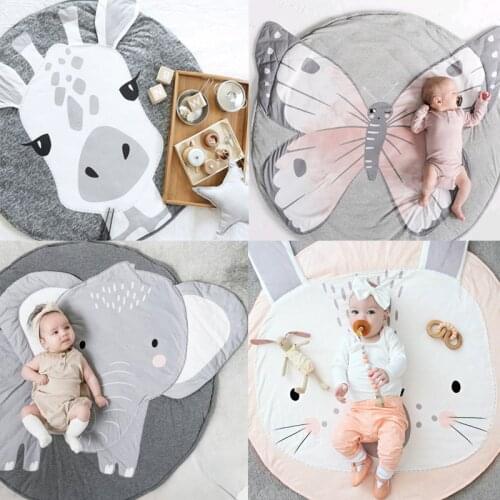 Play Mat Cartoon Animal Baby Mats Newborn Infant Crawling Blanket Cotton Round Floor Carpet Rugs Props Kids Room Nursery Decor