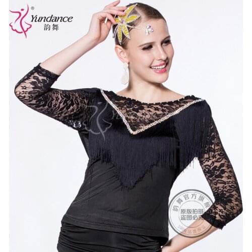 Customized Lady Latin Dancing Shirt Modern Dance Costume Waltz Valse Tango Galop Fox Trot Social Dance Suit with Tessel B-2727