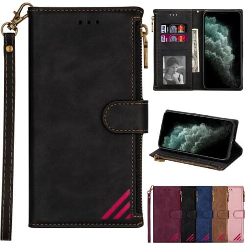 Zipper Wallet Case For Samsung S21 Ultra S20 FE S10 Plus S9 S8 Plus S7 S6 Edge Note8 Note9 Note10 Note20 Ultra Flip Leather Case