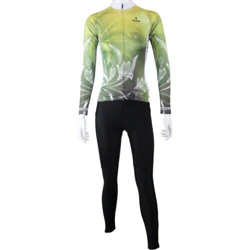Beautiful Lily Flowers Design Cycling Jersey MTB road bike clothing Green s - xxl long sleeve jerseys bicycle for women