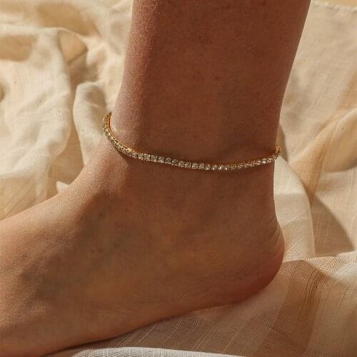 MANGOSKY Silver Crystal Anklets Barefoot Sandals 1-5 Row Stretch Bride for Women