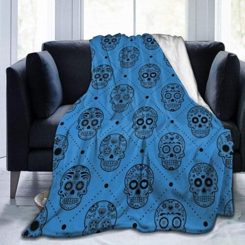 Mexican Sugar Skull Blanket Flannel Throw Lightweight Cozy Couch Bed Soft and Warm Plush Quilt 60"x50"for Teens