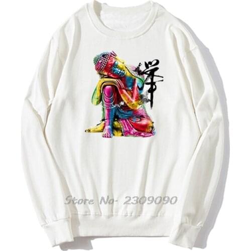 Fashion womens Fine Buddha Printed Hoodie Colorful Zen Design Casual Men Pullover Fleece Sweatshirts Harajuku Streetwear