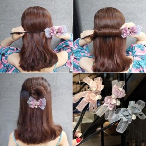 Fashion Lace Flower Hair Curler Pearls Ribbon Hair Style Making Tools Bowknot Hair Band Curler Roller Hair Accessories For Women