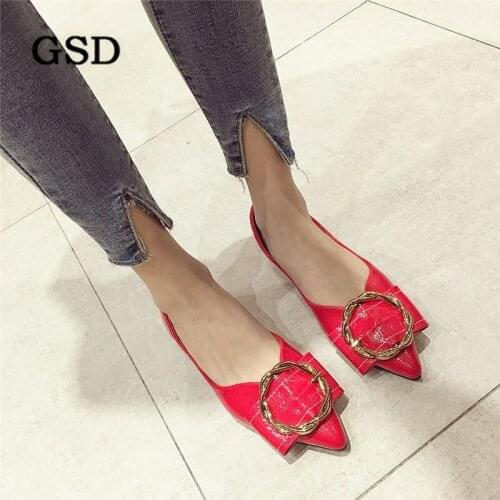 Fashion Soft Patent Leather Wedding Women Shoes 2021Spring Autumn New Bowtie Metal Buckle Red Pointed Toe Flats Chaussure Femme