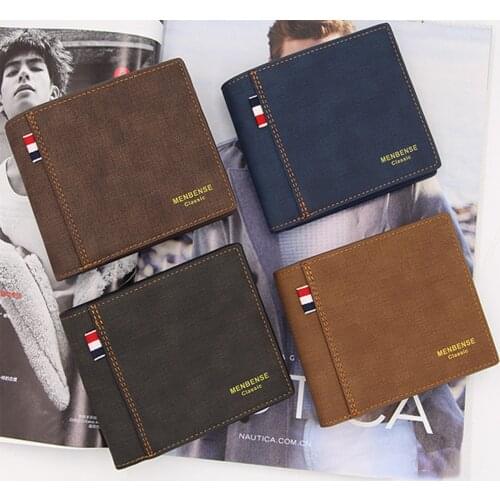 Mens Wallet Money Bag Solid Color Leather Business Short Wallet Famous Vintage Male Walltes Purse Coin Pocket