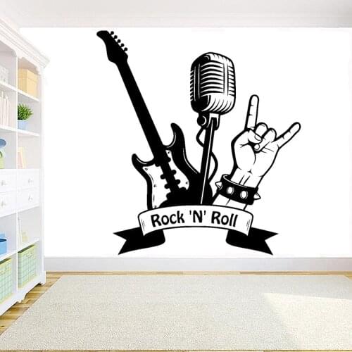 Musical Wall Decal Rock'n'roll Guitar Microphone Wall Stickers Music Club Home Bedroom Decoration Murals Removable Decals C101