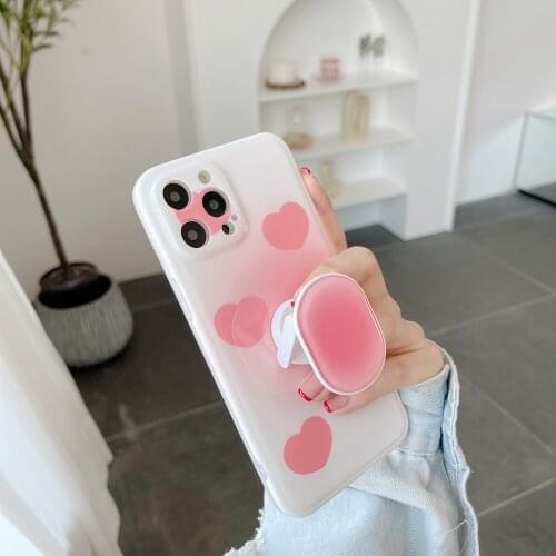 Tobebest Pink Love Heart Stand Phone Cases for iPhone 12 Pro Max 11 pro max X XS XR 7 8 Plus 12mini Soft IMD Cover