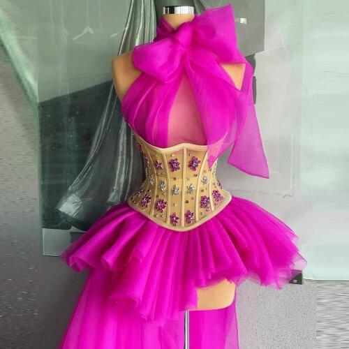 2021 New Arrival Fashion Prom Dresses Sleeveless Bow High Neck Crystals Corset With Train Women Pageant Dressing Gown