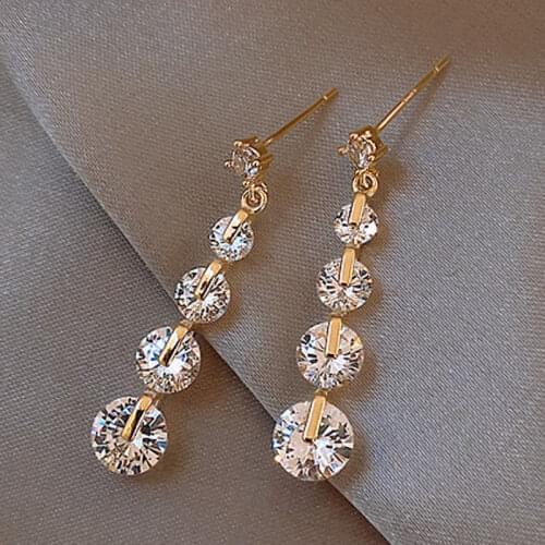 New Korean Fashion Gold Metal Crystal Long Tassel Dangle Pendant Earrings Bride Noiva Bridal Wedding Party Jewelry Eardrop