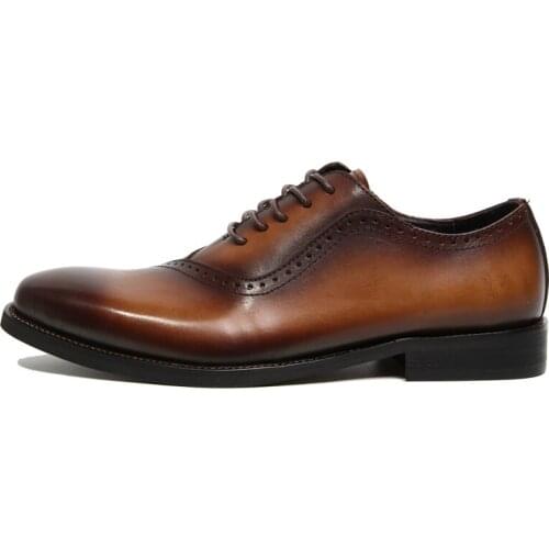 British Style Handmade Shoes Brogue Carved Oxfords Lace Cow leather Fashion Formal Dress Shoes