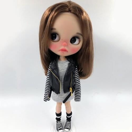 Blyth Doll Clothing Outfits Leather Coat and Long-sleeve T-shirt for blyth Azone S OB24 1/6 Doll Accessories for dolls