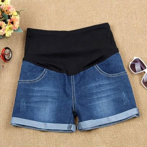 OkayMom Summer Maternity Denim Shorts Plus Size Pregnant Women Pants Clothing Pregnancy Wear Elastic Waist Denim Shorts Clothes