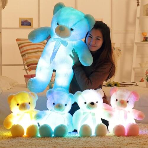 30cm-50cm Creative Light Up Led Teddy Bear Stuffed Animals Plush Toy Cartoon Colorful Glowing Teddy Bear Christmas Gift For Kids