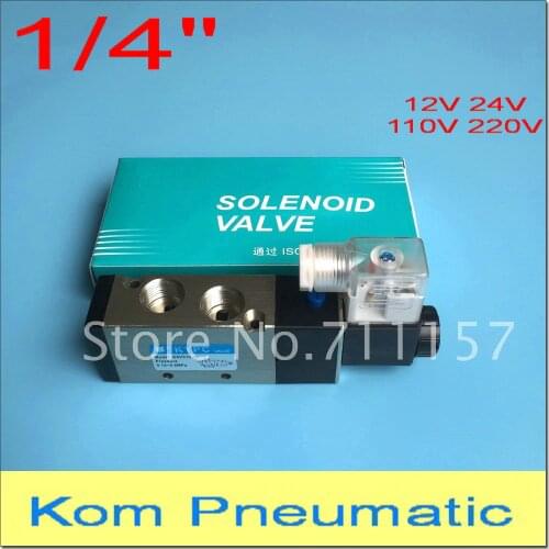 Kom Pneumatic 100% High Quality 2/5 Way 1/4" Port Air Solenoid Valve 4V210-08 2pos 5port 5 Way DC 12V 24V 110V 220V AC