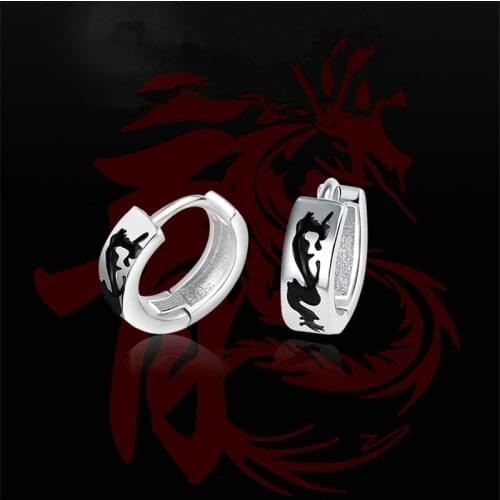 Trendy Boys Ear Hoops Mens Earring Jewelry Personality Dragon Earrings Silver Plated Korean Style Simple Fashion Male Bijou