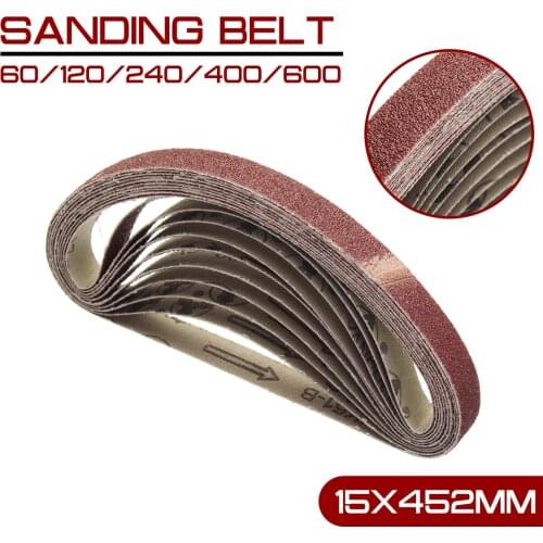 Sanding Belt 15x452mm 10pcs 60-600 Grit for M10 Sander Adapter Polishing Machine Abrasive Tools