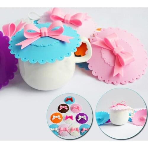 Bowknot Silicone Cup Lid Reusable Cute Drinking Cup Lid Bowl Lid Glass Sealing Ring Heat-resistant Leak-proof Lid