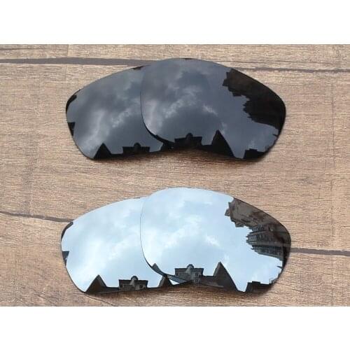 Vonxyz 2 Pairs Stealth Black & Chrome Mirror Polarized Replacement Lenses for-Oakley Jawbone Frame