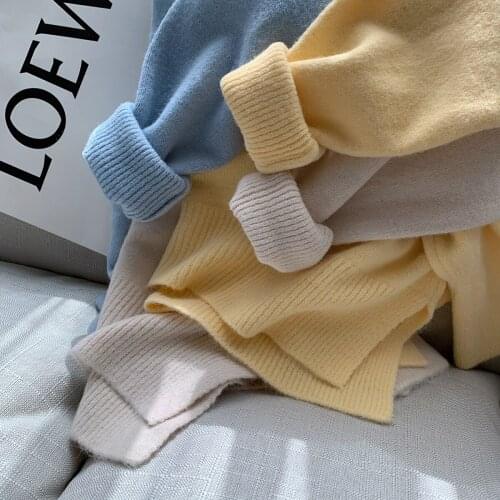 Fashion Solid Color O-Neck Sweater Pullover Womens Winter Korean Causal Long Sleeve Side Split Soft Loose Sweater Streetwear