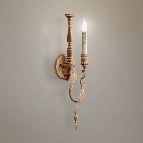 Traditional Wood Iron Candlestick Wall Lamps Baroque Aisle Corridor Bedroom Living Room Vintage E14 Wall Lights Deco Fixtures