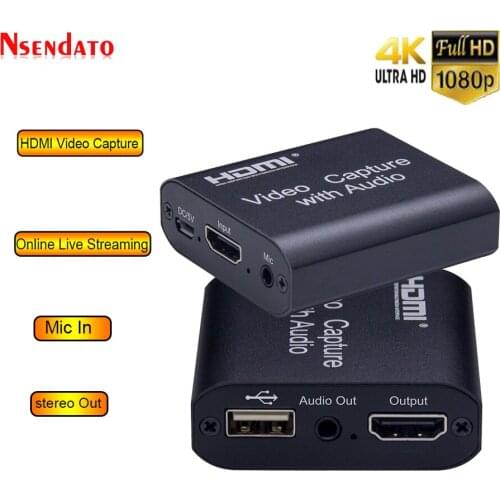 Mini 4K 1080P HDMI To USB2.0 Video Capture Grabber Card Phone Game Recording Box for PC Youtube OBS DVD Live Streaming Broadcast