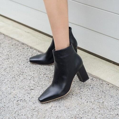 YMECHIC Fashion Block High Heel White Black Boots Small Square Toe Dress Office Wedding Bride Ladies Shoes Winter 2019 Bootie