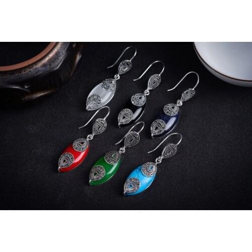 6 choices New Trend Women Genuine 925 Silver Natural Stone Marcasite Earrings