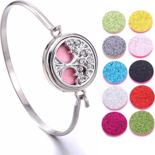 Aromatherapy Bracelet Diffuser Locket Tree of Life Rhinestone Perfume Essential Oil Diffuser Bracelet Crystal Magnetic for Women