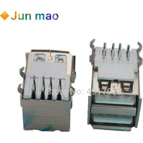 10pcs Double USB Type A Female Solder Jacks Connector PCB Socket USB-A type 90 Degrees 4pins White Glue Bent Foot USB-A Female