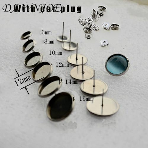 20pcs 6/8/10/12/14/16/18/20mm Stainless Steel Cabochons Earrings Blank Steeing Base DIY Making Stud Earrings Jewelry Finding