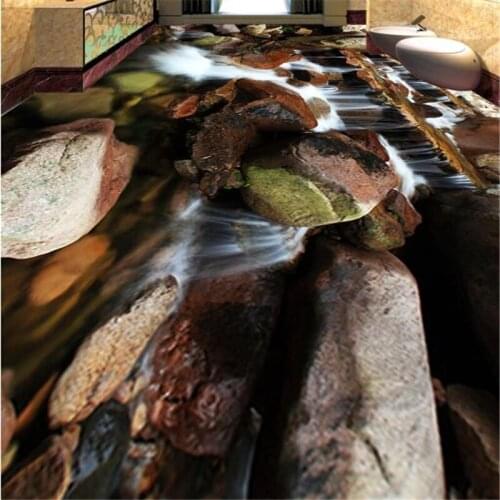 BEIBEHANG Custom self-adhesive wallpaper mountain stream stone waterfall stereo 3d flooring Bathroom living room 3d flooring